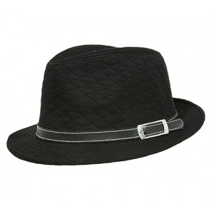 Fedora Hats – 12 PCS Quilted w/ Belted Band - Black - HT-FHT2489BK